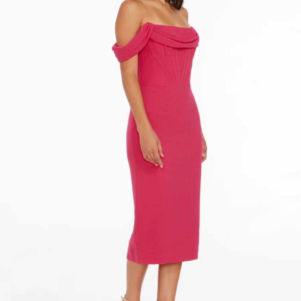 Dress the Population Vickie Bodycon Midi Dress Drape Off-the-shoulder Size S - Picture 2 of 16